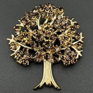 Yellow Gold with Champagne Topaz Crystal Blooming Tree Pin Back Brooch